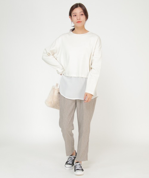 ikka（イッカ）の「オーガニックコットン異素材プルオーバー（Tシャツ/カットソー・レディース・オフホワイト/ブラック/オリーブ・M/L）」の9枚目の写真