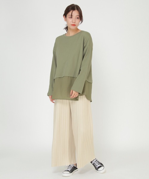 ikka（イッカ）の「オーガニックコットン異素材プルオーバー（Tシャツ/カットソー・レディース・オフホワイト/ブラック/オリーブ・M/L）」の12枚目の写真