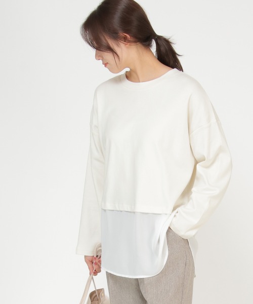 ikka（イッカ）の「オーガニックコットン異素材プルオーバー（Tシャツ/カットソー・レディース・オフホワイト/ブラック/オリーブ・M/L）」の6枚目の写真