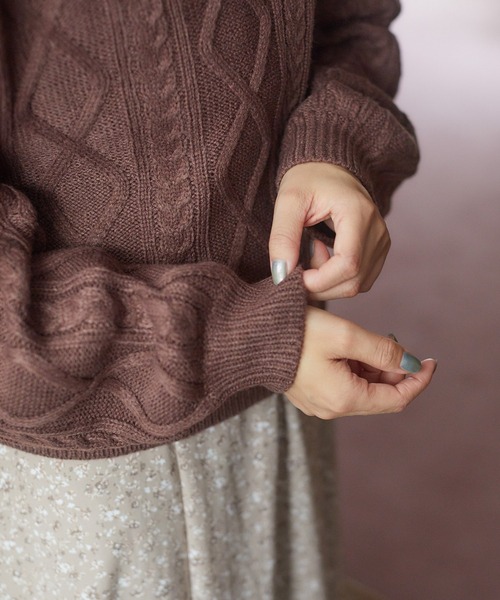 Honeys（ハニーズ）の「ケーブル編トップス（ニット/セーター・レディース・ピンク系その他/ブルー系その他/ベージュ/ブラウン/アイボリー・S/L/M）」の15枚目の写真