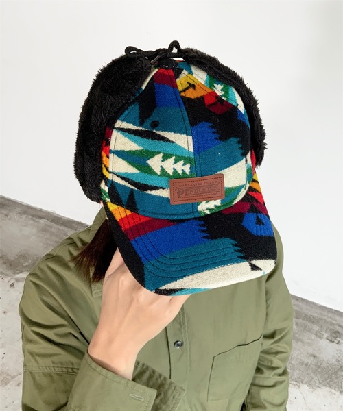 PENDLETON（ペンドルトン）の「ST:PENDLETON PD MULTI BOMBER CAP（キャップ・レディース・ブラック/ターコイズブルー/ベージュ・FREE）」の4枚目の写真