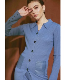 ALEXIA STAM | Eco Leather Pocket Rib Knit Top/エコレザーポケットリブニットトップ(Tシャツ/カットソー)