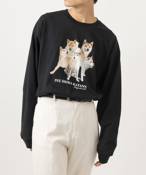 SlashDate(スラッシュデイト)の「INU SHIKA KATAN LONG SLEEVE TEE / 犬しか勝たん 長袖Tシャツ(Tシャツ/カットソー・メンズ・ホワイト/ブラック/オフホワイト/ブルー/グリーン/ブラック系その他・S/M/L)」の4枚目の写真