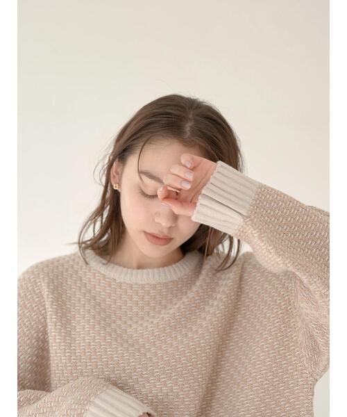 earth music&ecology（アースミュージックアンドエコロジー）の「ジャガードニットプルオーバー ＊（ニット/セーター・レディース・ブラック/ベージュ/サックスブルー・FREE）」の7枚目の写真