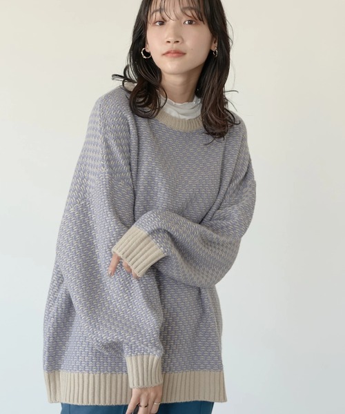 earth music&ecology（アースミュージックアンドエコロジー）の「ジャガードニットプルオーバー ＊（ニット/セーター・レディース・ブラック/ベージュ/サックスブルー・FREE）」の3枚目の写真