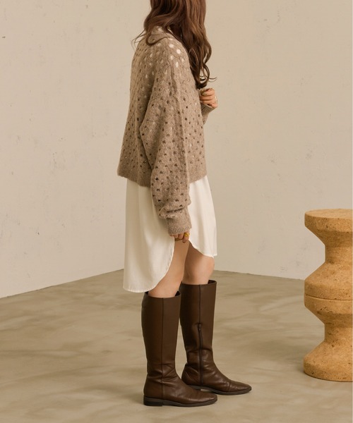 Ambre Neige(アンブルネージュ)の「透かし編みニットトップス/【WEB/EC限定商品】(ニット/セーター・レディース・アイボリー/モカ・FREE)」の3枚目の写真