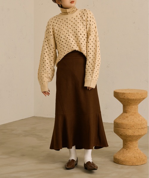 Ambre Neige(アンブルネージュ)の「透かし編みニットトップス/【WEB/EC限定商品】(ニット/セーター・レディース・アイボリー/モカ・FREE)」の11枚目の写真