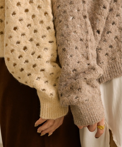 Ambre Neige(アンブルネージュ)の「透かし編みニットトップス/【WEB/EC限定商品】(ニット/セーター・レディース・アイボリー/モカ・FREE)」の8枚目の写真