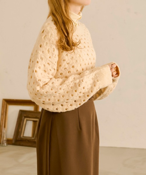 Ambre Neige(アンブルネージュ)の「透かし編みニットトップス/【WEB/EC限定商品】(ニット/セーター・レディース・アイボリー/モカ・FREE)」の14枚目の写真