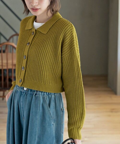 rps（アールピーエス）の「襟付きニットショートカーディガン（カーディガン/ボレロ・レディース・チャコールグレー/ダークグリーン/イエロー/アイボリー/ベージュ系その他/サックスブルー/ブルー/ラベンダー/ライトベージュ/イエロー系その他/ブラウン・M/フリー）」の11枚目の写真