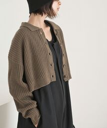 襟付きニットショートカーディガン