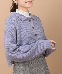 襟付きニットショートカーディガン