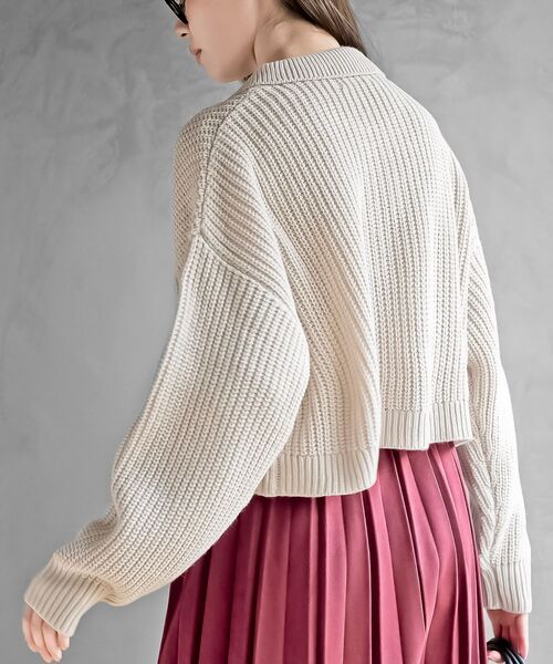 rps（アールピーエス）の「襟付きニットショートカーディガン（カーディガン/ボレロ・レディース・チャコールグレー/ダークグリーン/イエロー/アイボリー/ベージュ系その他/サックスブルー/ブルー/ラベンダー/ライトベージュ/イエロー系その他/ブラウン・M/フリー）」の17枚目の写真