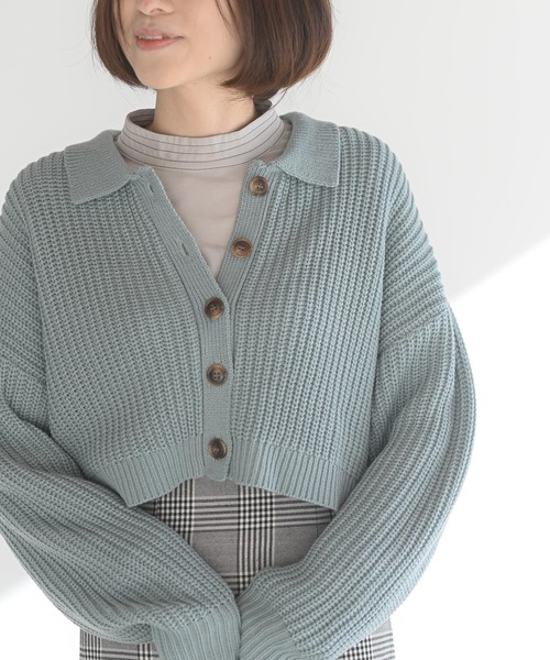 rps（アールピーエス）の「襟付きニットショートカーディガン（カーディガン/ボレロ・レディース・チャコールグレー/ダークグリーン/イエロー/アイボリー/ベージュ系その他/サックスブルー/ブルー/ラベンダー/ライトベージュ/イエロー系その他/ブラウン・M/フリー）」の7枚目の写真