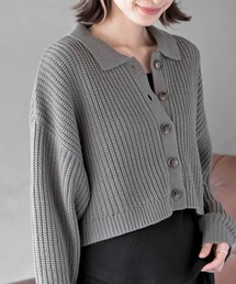 襟付きニットショートカーディガン