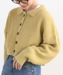 襟付きニットショートカーディガン