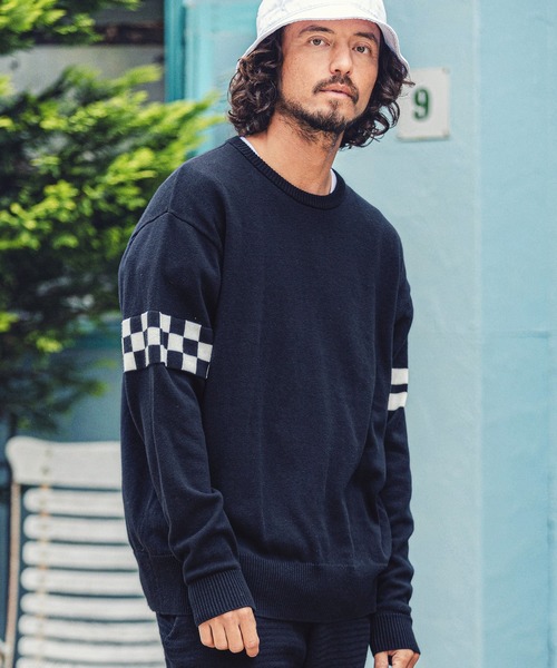 MARBLES(マーブルズ)の「MARBLES (マーブルズ)mn2491-CHECKER BORDER KNIT PULLOVER チェッカーボーダーニットプルオーバー(ニット/セーター・メンズ・トップグレー/ネイビー・MEDIUM/LARGE/X-LARGE)」の2枚目の写真
