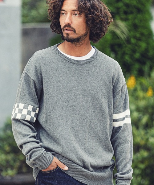 MARBLES(マーブルズ)の「MARBLES (マーブルズ)mn2491-CHECKER BORDER KNIT PULLOVER チェッカーボーダーニットプルオーバー(ニット/セーター・メンズ・トップグレー/ネイビー・MEDIUM/LARGE/X-LARGE)」の1枚目の写真