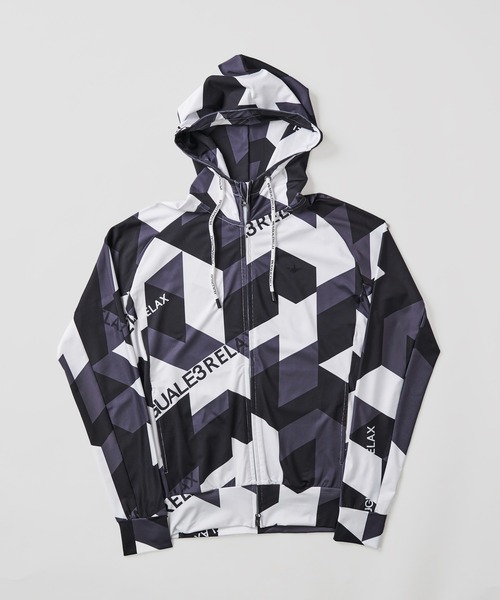 1piu1uguale3 RELAX（ウノピュウノウグァーレトレリラックス）の「【1PIU1UGUALE3 RELAX】GEOMETRIC RASH GUARD ZIP HOODIE / ジオメトリック柄 ラッシュガード（ラッシュガード・メンズ・サックスブルー系/ブラック系・LARGE/MEDIUM/X-LARGE）」の4枚目の写真