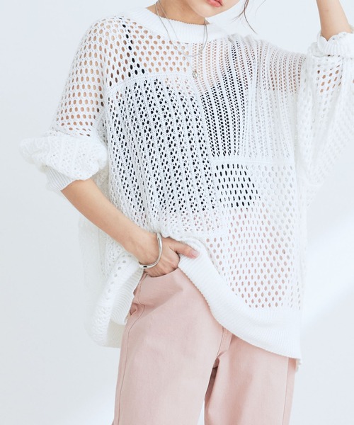 【WEB限定】メッシュ編みニットプルオーバー