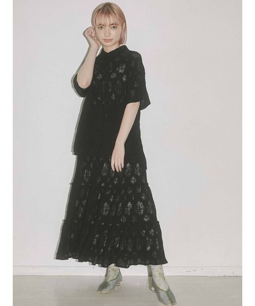 merry jenny（メリージェニー）の「ROSEレースカットティアードスカート（スカート・レディース・ブラック/アイボリー・FREE）」の6枚目の写真