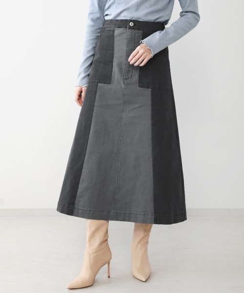 Bou Jeloud（ブージュルード）の「パッチワークデニムスカート（デニムスカート・レディース・ブラック/ブルー・38）」の2枚目の写真