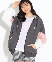 ◆フード付スポカジバイカラーブルゾン