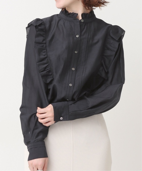 Spick & Span(スピックアンドスパン)の「≪追加2≫コットンシルク ピンタックフリルブラウス(シャツ/ブラウス・レディース・マルチ/ネイビー/ホワイト・FREE)」の3枚目の写真