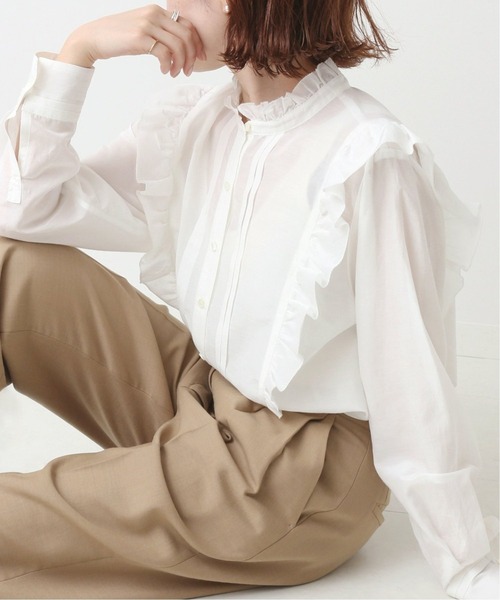 Spick & Span(スピックアンドスパン)の「≪追加2≫コットンシルク ピンタックフリルブラウス(シャツ/ブラウス・レディース・マルチ/ネイビー/ホワイト・FREE)」の10枚目の写真