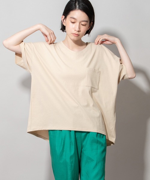 Munich（ミューニック）の「ヴィンテージツイストジャージUネックTシャツ（Tシャツ/カットソー・レディース・ホワイト/ブラック/ベージュ/スモークピンク・FREE）」の4枚目の写真