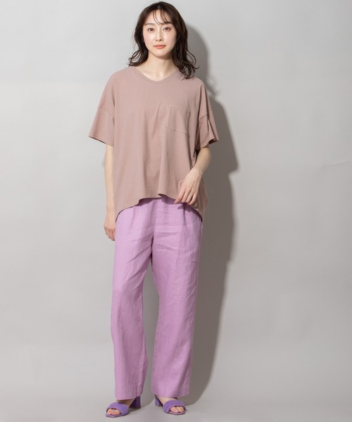 Munich（ミューニック）の「ヴィンテージツイストジャージUネックTシャツ（Tシャツ/カットソー・レディース・ホワイト/ブラック/ベージュ/スモークピンク・FREE）」の5枚目の写真