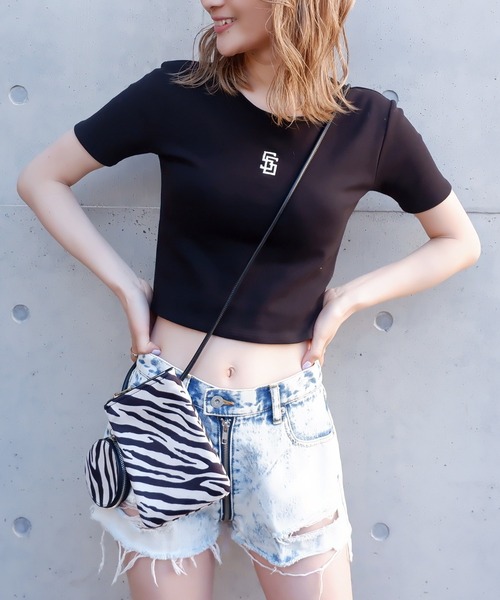 SPIRALGIRL(スパイラルガール)の「ワンポイントアイコンロゴちびTシャツ(Tシャツ/カットソー・レディース・ブラック/パープル/オフホワイト/イエロー・FREE)」の3枚目の写真