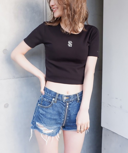 SPIRALGIRL(スパイラルガール)の「ワンポイントアイコンロゴちびTシャツ(Tシャツ/カットソー・レディース・ブラック/パープル/オフホワイト/イエロー・FREE)」の7枚目の写真