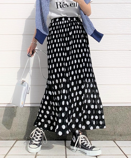 Q（キュー）の「ドットクリンクルスカート（スカート・レディース・ホワイト系その他/ブラック系その他・MEDIUM）」の2枚目の写真