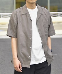 SHIPS any: 〈洗濯機可能・セットアップ対応〉 ハイブリッド リネン ソリッド オープンカラーシャツ◇