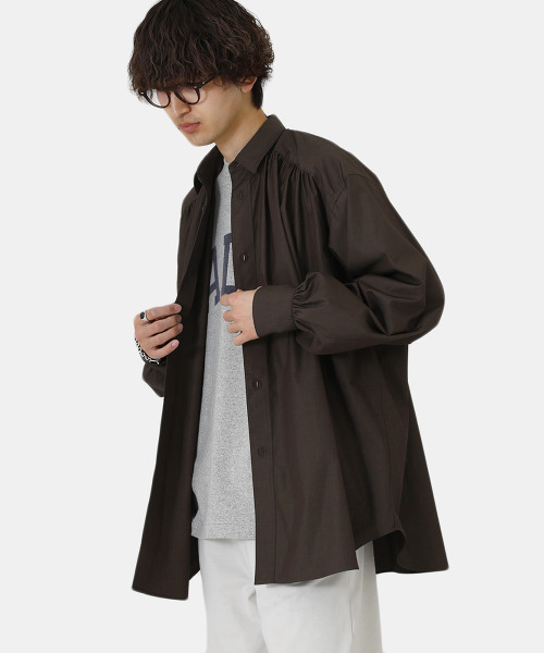 BALLAST ARK（バラストアーク）の「BALLAST ARK / バラストアーク：GATHER SHIRTS：BA05-SH001[AST]（シャツ/ブラウス・メンズ・ダークブラウン/ホワイト系その他・FREE）」の2枚目の写真