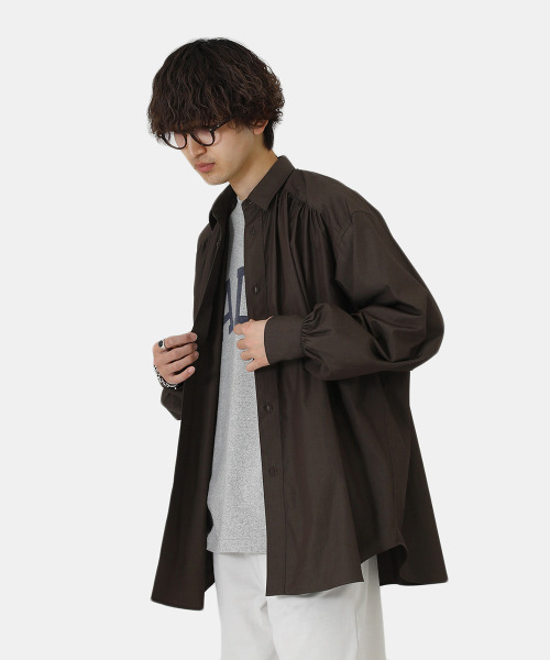 BALLAST ARK（バラストアーク）の「BALLAST ARK / バラストアーク：GATHER SHIRTS：BA05-SH001[AST]（シャツ/ブラウス・メンズ・ダークブラウン/ホワイト系その他・FREE）」の12枚目の写真