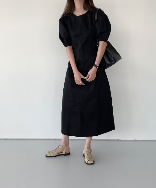 by muni:r（バイ ムニール）の「ステッチバルーンデニムロングワンピース（ワンピース・レディース・ブラック/ブルー・FREE）」の10枚目の写真