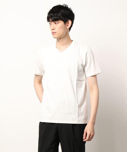 VIBGYOR(ヴィブジョー)の「ポケット付きVネックTEE(BL)(Tシャツ/カットソー・メンズ・ホワイト/ブラック・MEDIUM/LARGE)」の3枚目の写真