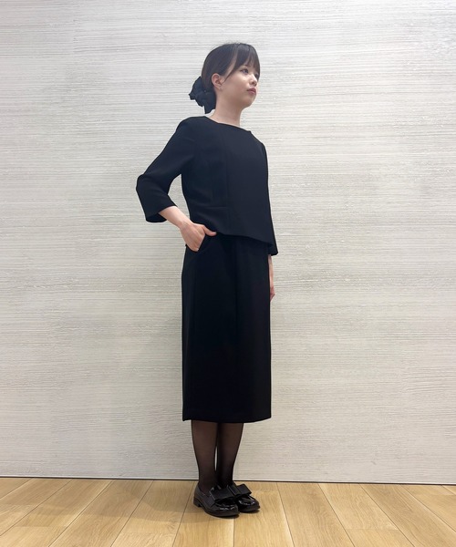 セール】ショールカラージャケットと前開きワンピースのブラック