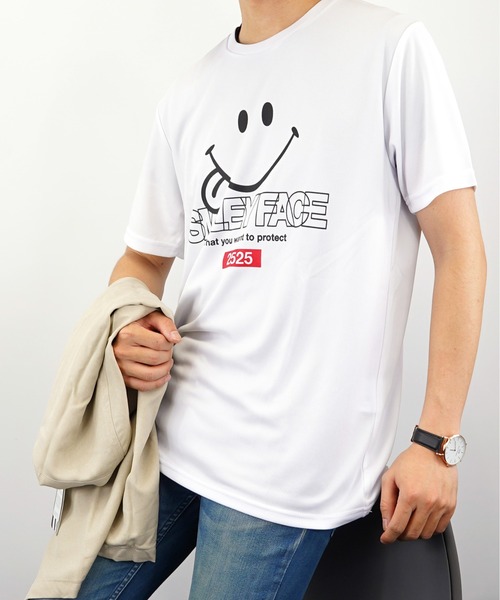Burner（バーナー）の「【GROOVY STORE】スマイル Tシャツ ハニカム メッシュ   COOL&DRY”吸水速乾”（Tシャツ/カットソー・メンズ・ブラック/イエロー/ネイビー/ホワイト・M/LL/L）」の3枚目の写真