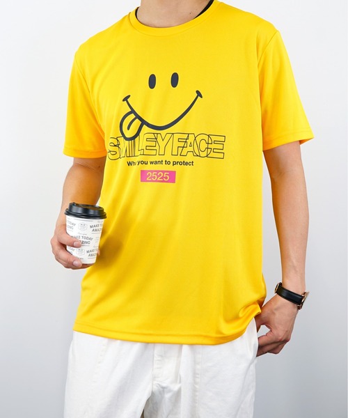 Burner（バーナー）の「【GROOVY STORE】スマイル Tシャツ ハニカム メッシュ   COOL&DRY”吸水速乾”（Tシャツ/カットソー・メンズ・ブラック/イエロー/ネイビー/ホワイト・M/LL/L）」の2枚目の写真