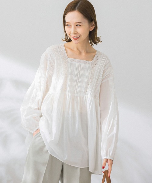 DESIGNWORKS ピンタック レース ブラウス ポンチョ風 ホワイト URBAN RESEARCH DOORS（アーバンリサーチドアーズ）の「ピンタック
