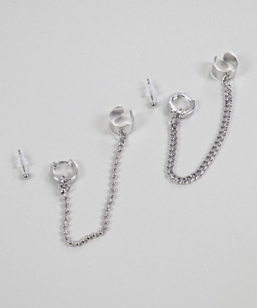 SPINNS（スピンズ）の「シルバーチェーンイヤーカフ付きピアス（ピアス（片耳用）・メンズ・A/B・ONESIZE）」の5枚目の写真