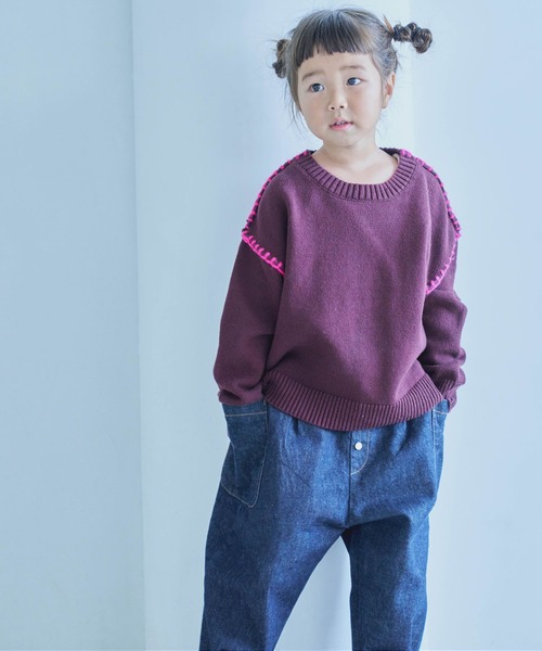 LOWRYS FARM(ローリーズファーム)の「ハイショクステッチニットプルオーバー 356915(ニット/セーター・キッズ・ベージュ/グレー/ブルー/ボルドー・110cm/120cm/130cm/140cm/150cm)」の1枚目の写真