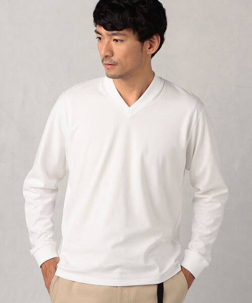 COMME CA MEN（コムサメン）の「ドレスVネック　ロングスリーブT（Tシャツ/カットソー・メンズ・ホワイト/ブラック・M/L）」の2枚目の写真