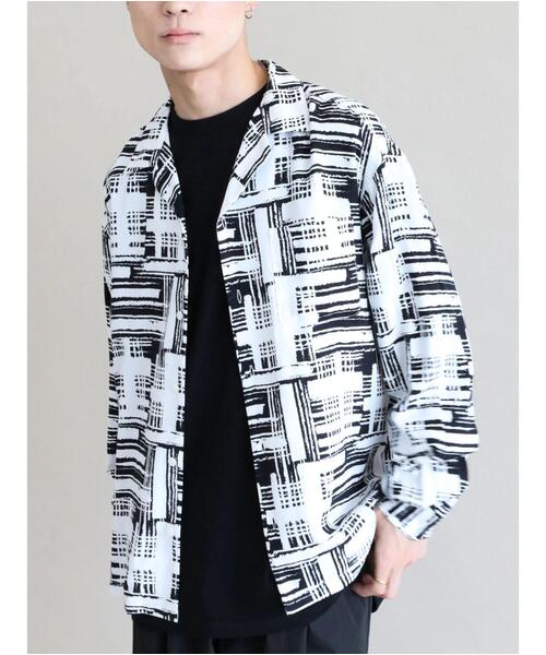CRAFT STANDARD BOUTIQUE(クラフトスタンダードブティック)の「綿レーヨンオープンカラー長袖シャツ *(シャツ/ブラウス・メンズ・ブラック/オフホワイト・LL/M/L)」の3枚目の写真