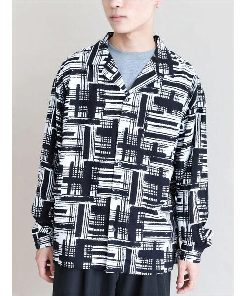 CRAFT STANDARD BOUTIQUE(クラフトスタンダードブティック)の「綿レーヨンオープンカラー長袖シャツ *(シャツ/ブラウス・メンズ・ブラック/オフホワイト・LL/M/L)」の4枚目の写真