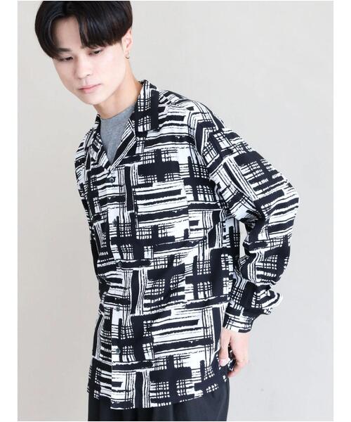 CRAFT STANDARD BOUTIQUE(クラフトスタンダードブティック)の「綿レーヨンオープンカラー長袖シャツ *(シャツ/ブラウス・メンズ・ブラック/オフホワイト・LL/M/L)」の9枚目の写真