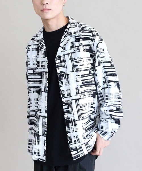 CRAFT STANDARD BOUTIQUE(クラフトスタンダードブティック)の「綿レーヨンオープンカラー長袖シャツ *(シャツ/ブラウス・メンズ・ブラック/オフホワイト・LL/M/L)」の1枚目の写真